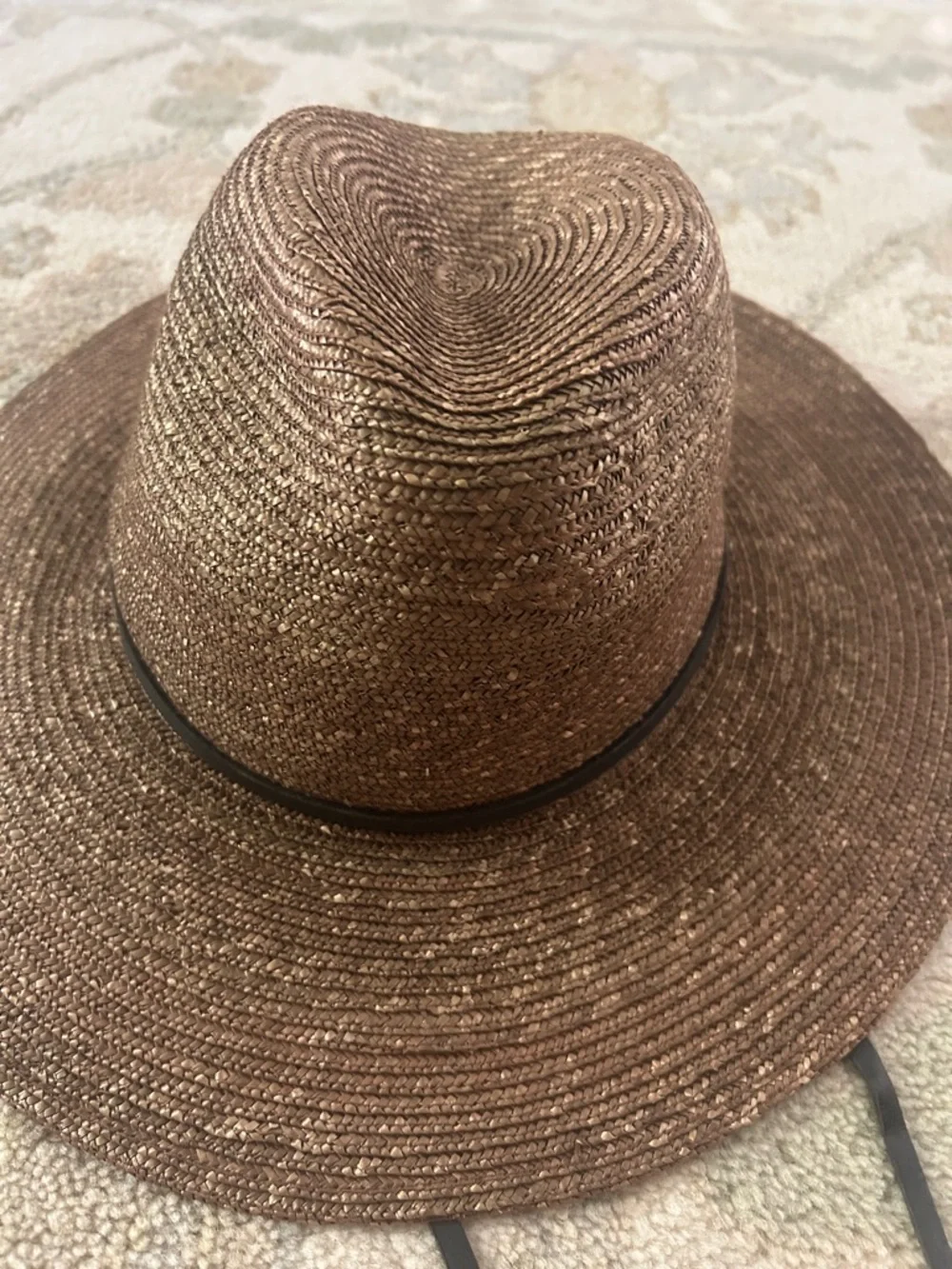Lola hat from Tuckernuck Wide-Brim Straw Fedora in Rust with Navy Band - Picture 9 of 11